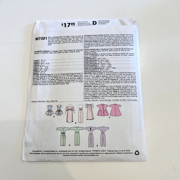 Lot Of 4 NEW McCall Sewing Patterns For Outfits For 11 1/2" Barbie Dolls Uncut - Picture 9 of 13